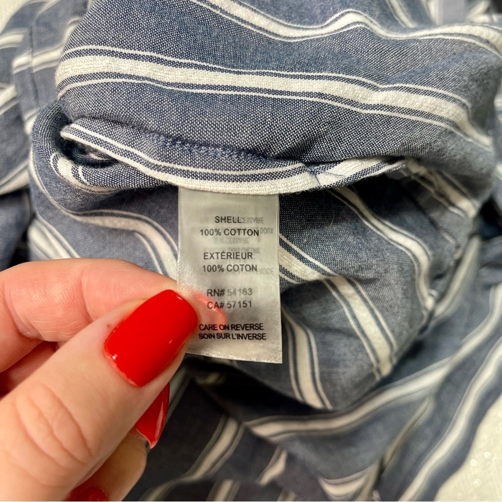 Ivanka Trump Blue Chambray Striped Button Down Tie Front Shirt Long Sleeve - Picture 10 of 11